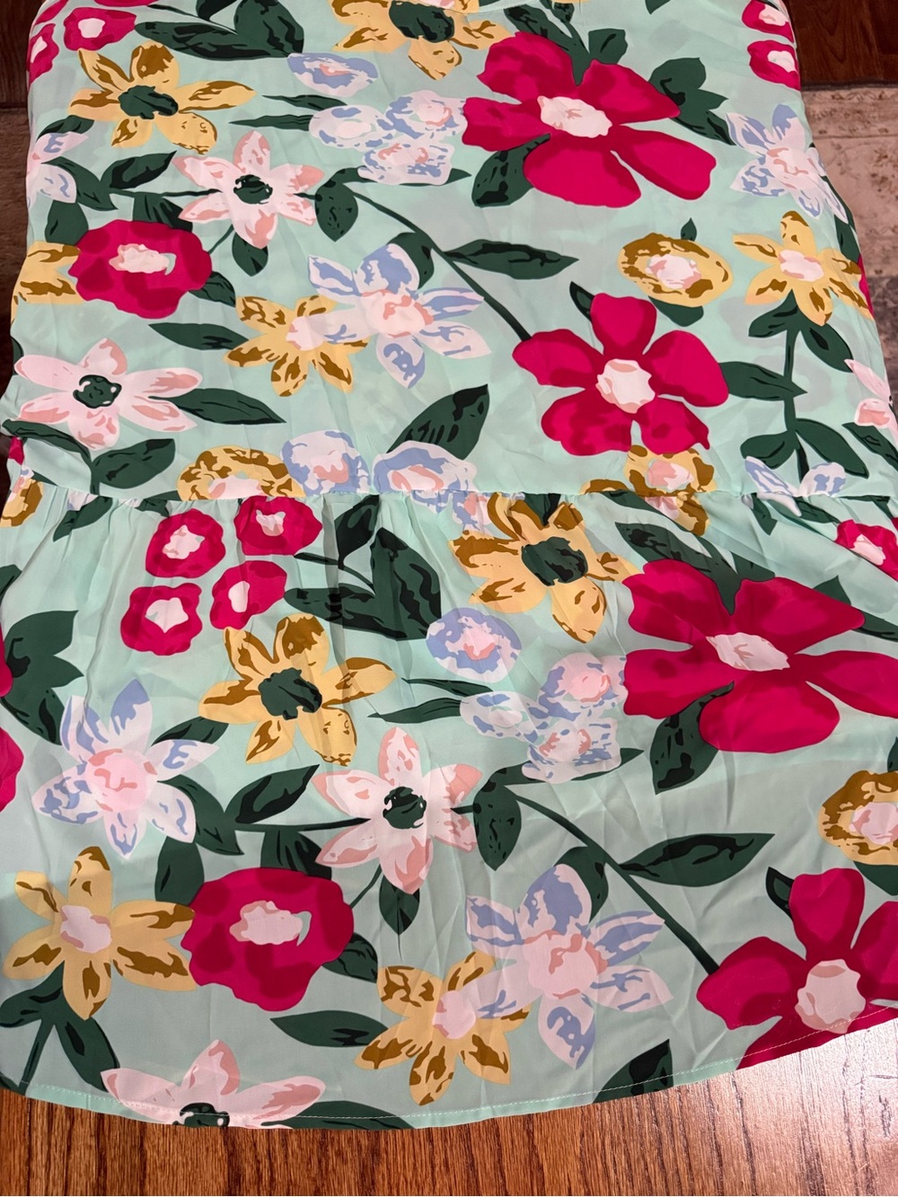 Umgee Mint Floral V-Neck Blouse with Fuchsia & Yellow Flowers - Picture 6 of 6
